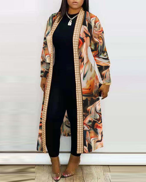 Color-Women Autumn Long Sleeve Printed Cardigan Shawl-Fancey Boutique