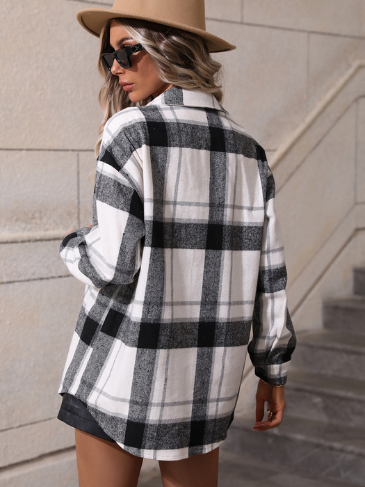 Color-Autumn Plaid Brushed Shirt College All Matching Casual Cardigan-Fancey Boutique