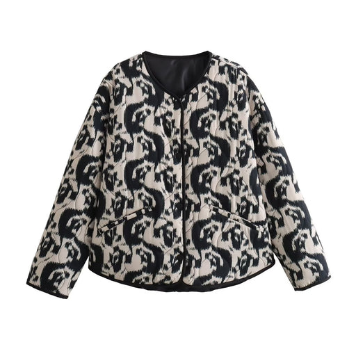 Color-Autumn Winter Collarless Animal Print Loose Cotton Coat Jacket Coat Women-Fancey Boutique