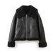 Color-High Street Double Sided Faux Leather Polo Collar Jacket Autumn Winter Loose Casual Jacket Cold Proof Thermal Zipper Motorcycle Clothing-Fancey Boutique