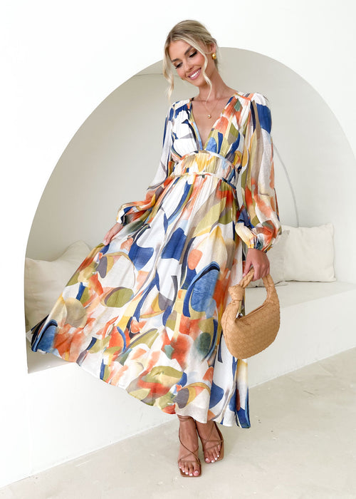 Color-Ladies Spring Summer Dress French Elegant Mottled Floral Lantern Sleeve Large Swing Dress-Fancey Boutique