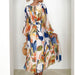Color-Ladies Spring Summer Dress French Elegant Mottled Floral Lantern Sleeve Large Swing Dress-Fancey Boutique