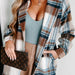 Color-Ladies Autumn Winter Woolen Coat Brushed Plaid Collared Multi Button Double Pocket Mid Length Jacket-Fancey Boutique