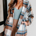 Color-Ladies Autumn Winter Woolen Coat Brushed Plaid Collared Multi Button Double Pocket Mid Length Jacket-Fancey Boutique