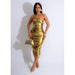 Color-Metallic Coated Fabric Women Wear Solid Color Sexy Sling Diagonal Collar Pleating Dress-Fancey Boutique