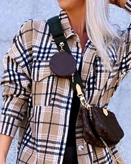 Color-Women Autumn Winter Plaid Woolen Coat-Fancey Boutique