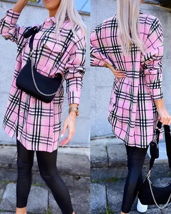 Color-Women Autumn Winter Plaid Woolen Coat-Fancey Boutique