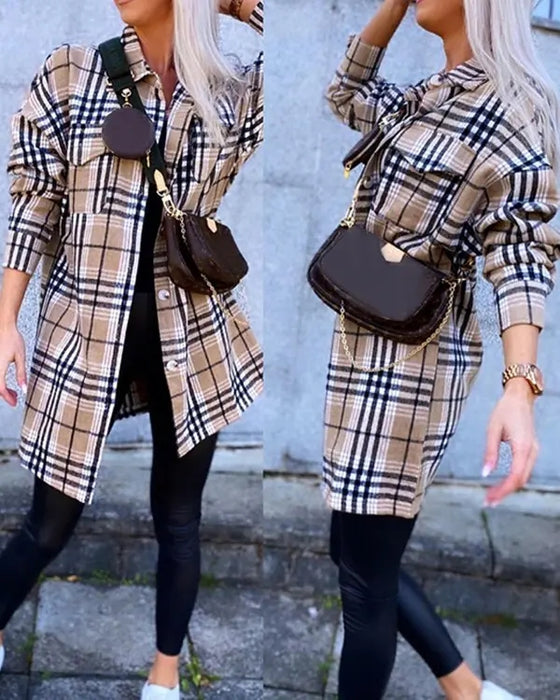 Color-Women Autumn Winter Plaid Woolen Coat-Fancey Boutique