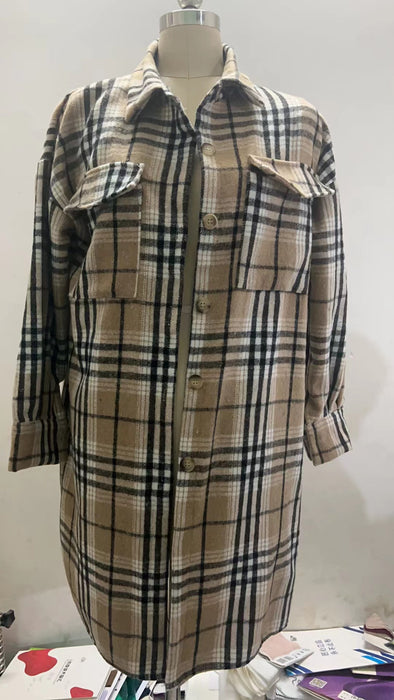 Color-Women Autumn Winter Plaid Woolen Coat-Fancey Boutique