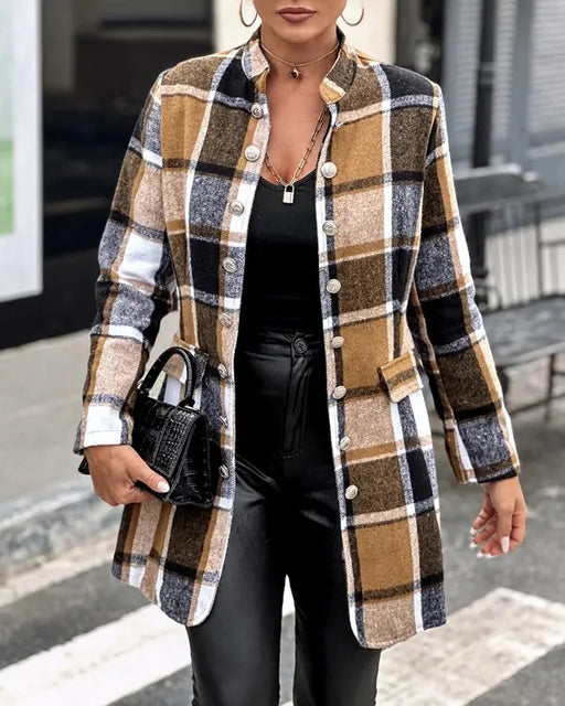 Color-Autumn Winter New Plaid Woolen Coat-Fancey Boutique