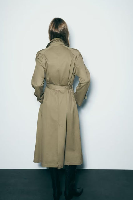 Color-Women Clothing French with Belt Collared Double Breasted Trench Coat-Fancey Boutique