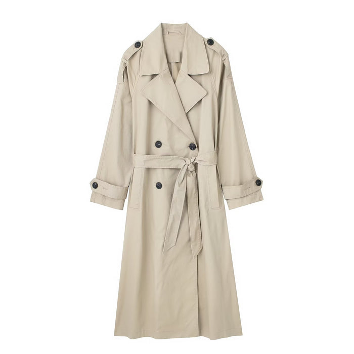 Color-Women Clothing French with Belt Collared Double Breasted Trench Coat-Fancey Boutique