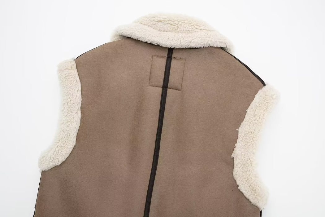 Color-Autumn Winter Women Brown Fur One Collared Vest Coat Thickened Vest-Fancey Boutique