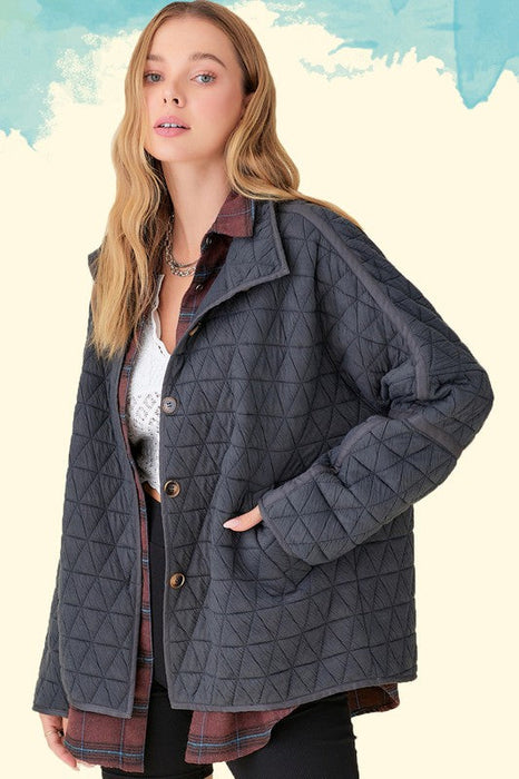 Color-Ladies Fall Winter Jacket Quilted Cotton Triangle Twisted Thickened Knitting Double Pocket Turn Down Collar Coat-Fancey Boutique