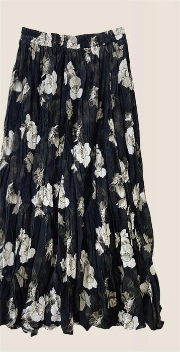 Color-Vintage Floral Pleated Skirt Women Autumn Winter Casual Dress Long Bottoming Large Swing Skirt-Fancey Boutique