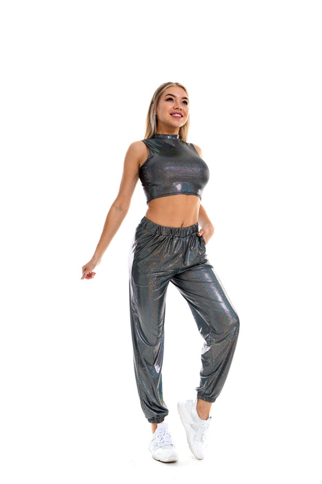 Color-Hip Hop Trousers Women Shiny Breathable Elastic Waist Casual Pants Women-Fancey Boutique