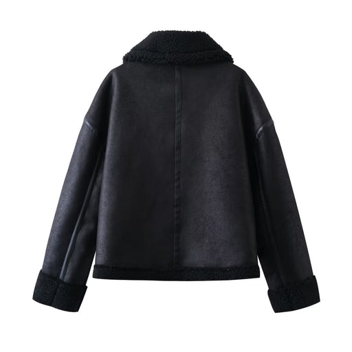 Color-Women Clothing Winter Windproof Warm Thickened Faux Shearling Jacket Motorcycle Double Sided Jacket-Fancey Boutique