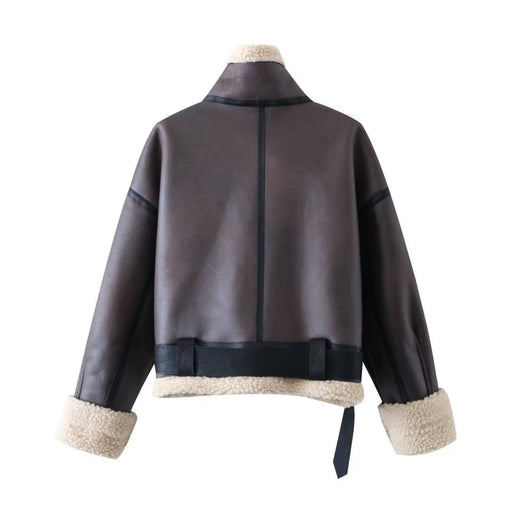 Color-Autumn Women Street Faux Shearling Jacket Double Sided Jacket-Fancey Boutique