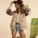 Color-Autumn Winter Aztec Plaid Stitching Woolen Coat Polo Collar Jacket Top-Fancey Boutique