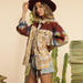 Color-Autumn Winter Aztec Plaid Stitching Woolen Coat Polo Collar Jacket Top-Fancey Boutique