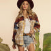 Color-Autumn Winter Aztec Plaid Stitching Woolen Coat Polo Collar Jacket Top-Fancey Boutique