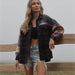 Color-Autumn Winter Aztec Plaid Stitching Woolen Coat Polo Collar Jacket Top-Fancey Boutique