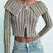 Color-Blogger Knitwear Sexy off Neck Flanging Solid Color Inner Wear Niche Double Zipper Short Cardigan-Fancey Boutique