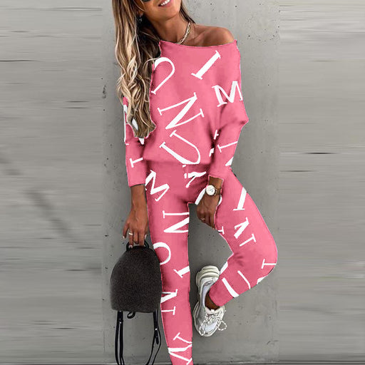 Color-Autumn Women Clothing Letter Graphic Printed Long Sleeved Trousers Casual Set-Fancey Boutique