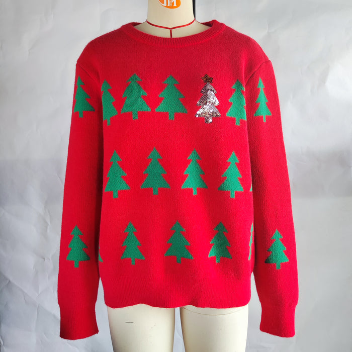 Color-Christmas Tree Jacquard Christmas Sweater Women Casual Pullover Sweater-Fancey Boutique