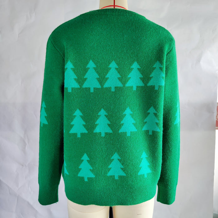 Color-Christmas Tree Jacquard Christmas Sweater Women Casual Pullover Sweater-Fancey Boutique