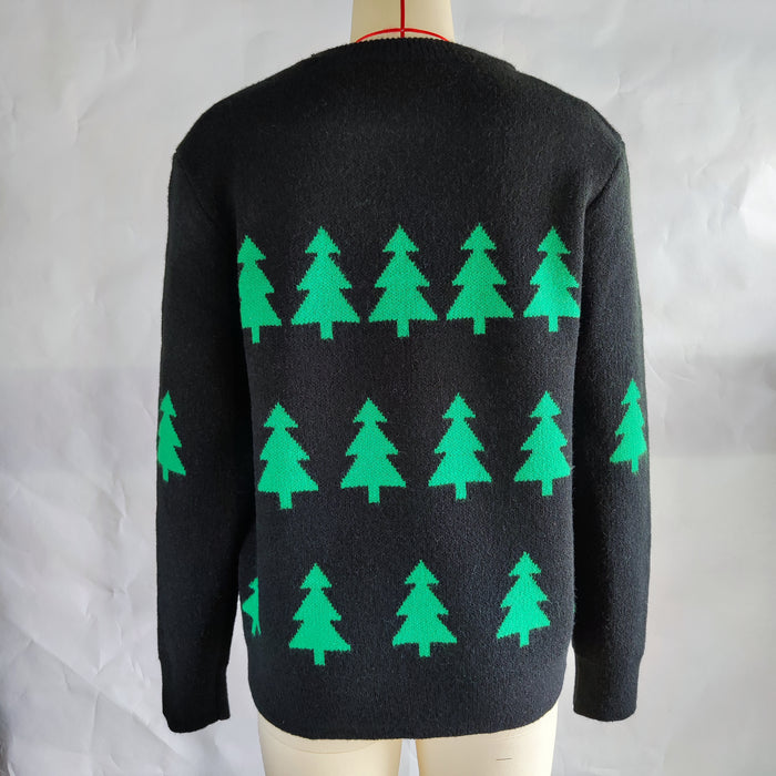 Color-Christmas Tree Jacquard Christmas Sweater Women Casual Pullover Sweater-Fancey Boutique