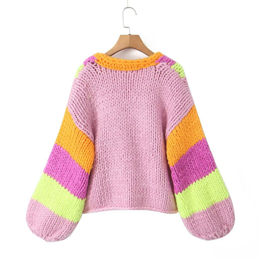 Color-Multi-Autumn Women Handmade Color Knitted Cardigan Sweater Coat-Fancey Boutique