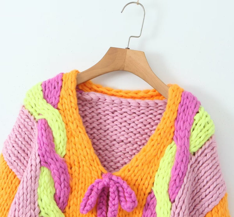 Color-Multi-Autumn Women Handmade Color Knitted Cardigan Sweater Coat-Fancey Boutique