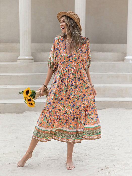 Color-Bohemian Loose Vacation Printing Women Dress-Fancey Boutique