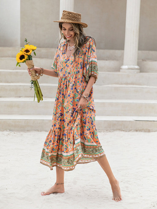 Color-Bohemian Loose Vacation Printing Women Dress-Fancey Boutique