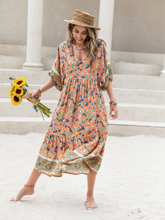 Color-Bohemian Loose Vacation Printing Women Dress-Fancey Boutique