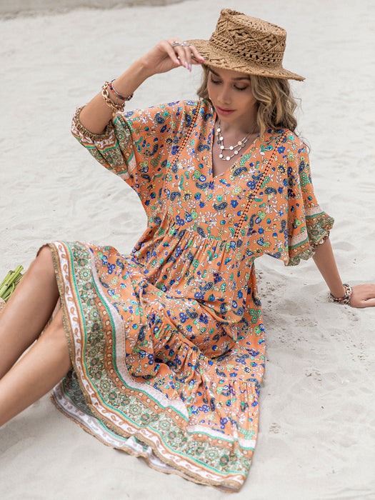 Color-Bohemian Loose Vacation Printing Women Dress-Fancey Boutique