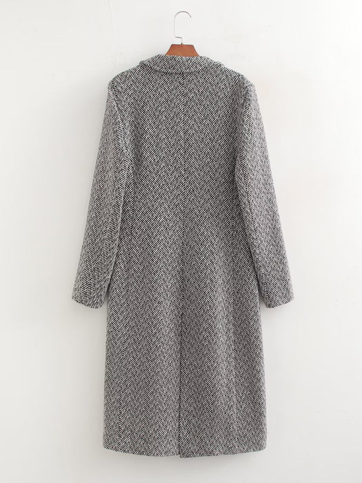 Color-Autumn Korean Loose Socialite High Grade Herringbone Pattern Collar Woolen Coat-Fancey Boutique