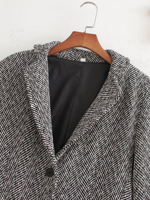 Color-Autumn Korean Loose Socialite High Grade Herringbone Pattern Collar Woolen Coat-Fancey Boutique