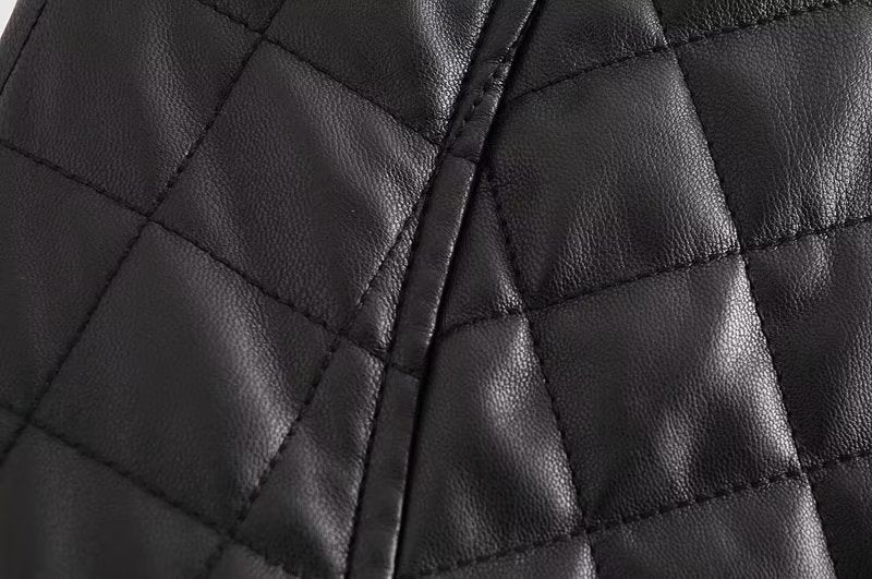 Color-Autumn Winter Logo Metal Plaid Quilted Line Pressing Work Plaid Jacket Jacket-Fancey Boutique