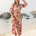 Color-Plus Size Vacation Seaside Casual Floral Print off Shoulder Girdle Ladies Dress-Fancey Boutique