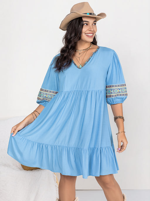 Color-Plus Size Women Clothing Dress V neck Dress-Fancey Boutique