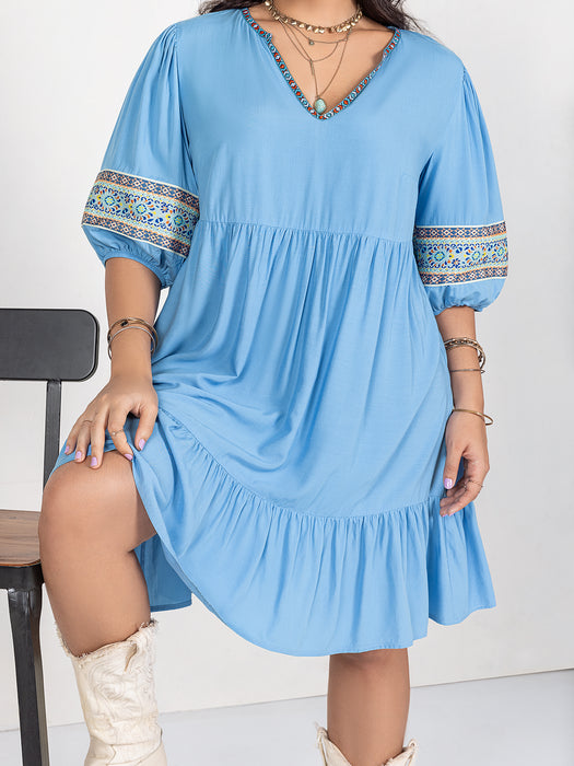 Color-Plus Size Women Clothing Dress V neck Dress-Fancey Boutique