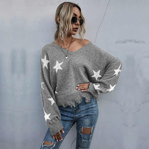 Color-Women Clothing Pattern V neck Tassel Women Knitted Sweater Autumn Winter-Fancey Boutique