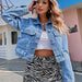 Color-Women Clothing Light Color Retro High Waist Short Denim Coat-Fancey Boutique