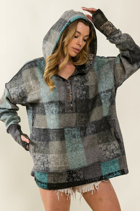 Color-Autumn Winter Women Color Plaid Hooded Pullover Fleece Sweater-Fancey Boutique