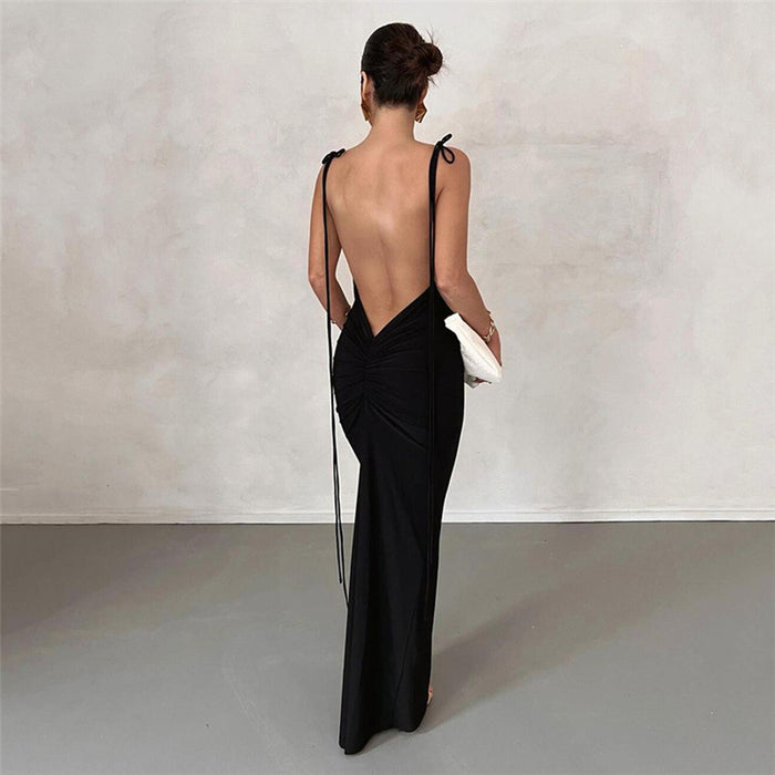 Color-Spring Women Clothing Suspenders Sexy Backless Slim Fit Hip Wrapped Dress-Fancey Boutique