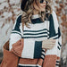 Color-Autumn Winter Women Loose Pullover Patchwork Thick Knitwear Striped Sweater-Fancey Boutique