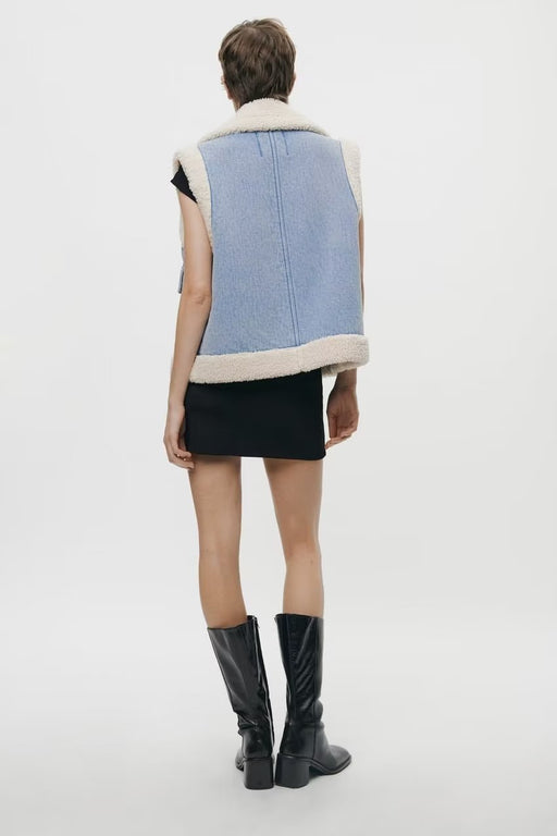 Color-Autumn Winter Collared Thickening Warm Sleeveless Lamb Wool Denim Waistcoat Vest-Fancey Boutique