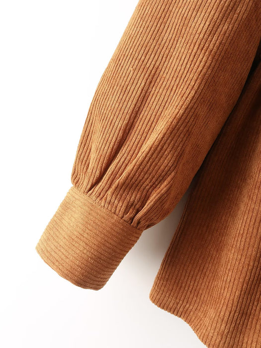 Color-Fall Women Long leeved Corduroy Belt Shirt-Fancey Boutique